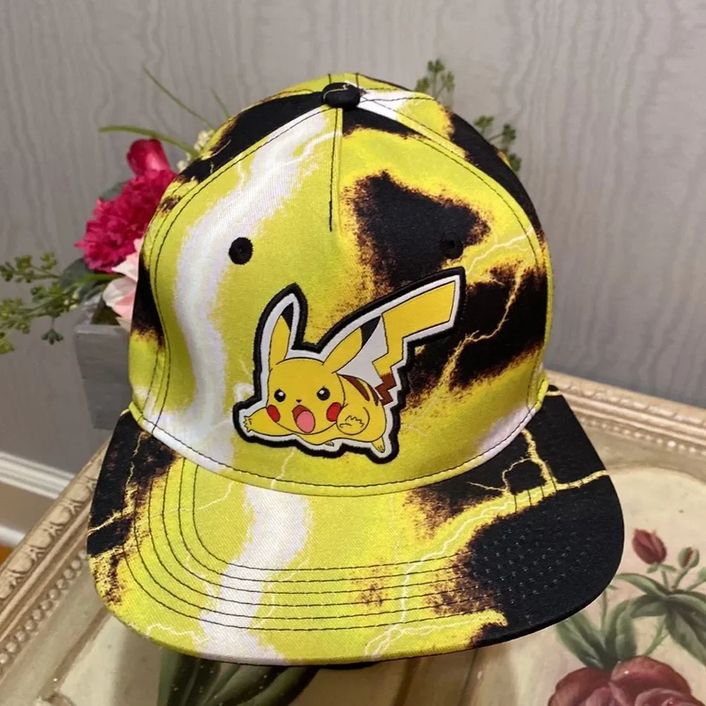 Pokemon Bioworld Adjustable Snap Back Pikachu Cap Hat Tie Dye Acid Wash Unisex